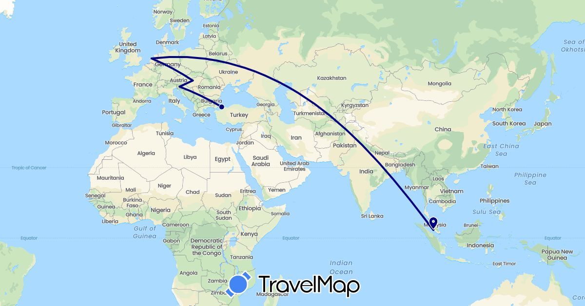 TravelMap itinerary: driving in Hungary, Malaysia, Netherlands, Slovenia, Turkey (Asia, Europe)